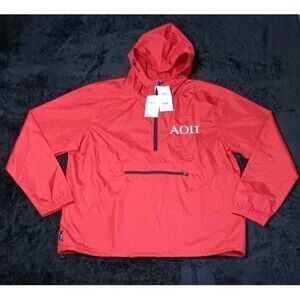 NWT! Charles River Apparel Alpha Omicron Pi AOII Sorority Rain Jacket L Red 9905
